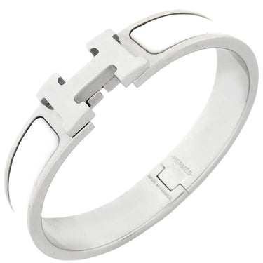 エルメス HERMES クリックH PM ホワイト×シルバー メタル エナメル ブレスレット シルバー金具 Hブレス