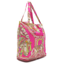 エルメス HERMES シルキーポップ レッド×ピンク×マルチカラー シルク レザー トートバッグ シルバー金具 【LA DANSE DU CHEVAL MARWARI/マールワーリ馬のダンス】 折りたたみ