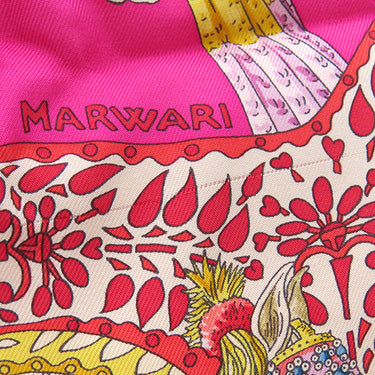 エルメス HERMES シルキーポップ レッド×ピンク×マルチカラー シルク レザー トートバッグ シルバー金具 【LA DANSE DU CHEVAL MARWARI/マールワーリ馬のダンス】 折りたたみ