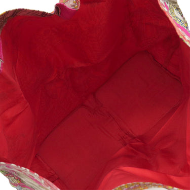 エルメス HERMES シルキーポップ レッド×ピンク×マルチカラー シルク レザー トートバッグ シルバー金具 【LA DANSE DU CHEVAL MARWARI/マールワーリ馬のダンス】 折りたたみ