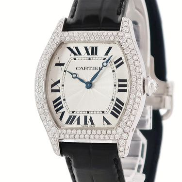 腕時計 カルティエ Cartier トーチュ LM WA503851 手巻き メンズ レディース K18WG無垢 純正ダイヤ トノウ ギヨシェ ローマン 青針