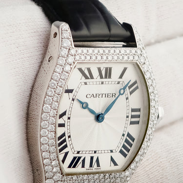 腕時計 カルティエ Cartier トーチュ LM WA503851 手巻き メンズ レディース K18WG無垢 純正ダイヤ トノウ ギヨシェ ローマン 青針