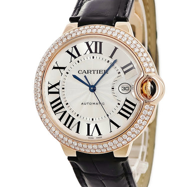 腕時計 カルティエ Cartier バロンブルー ドゥ カルティエ WE900851 自動巻き メンズ K18PG無垢 純正ダイヤ ローマン