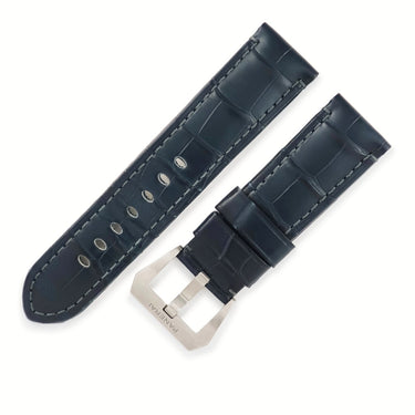 パネライ PANERAI 純正 ルミノール用 クロコバンド ネイビー クロコダイル チタン 腕時計パーツ 替え ベルト ストラップ 純正Ti製尾錠付き 予備 交換 24ｍｍ ネイビー 紺