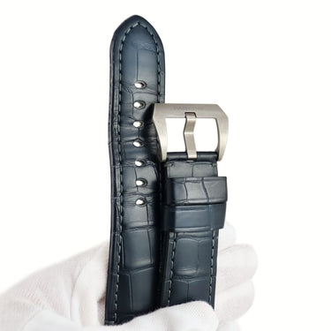 パネライ PANERAI 純正 ルミノール用 クロコバンド ネイビー クロコダイル チタン 腕時計パーツ 替え ベルト ストラップ 純正Ti製尾錠付き 予備 交換 24ｍｍ ネイビー 紺