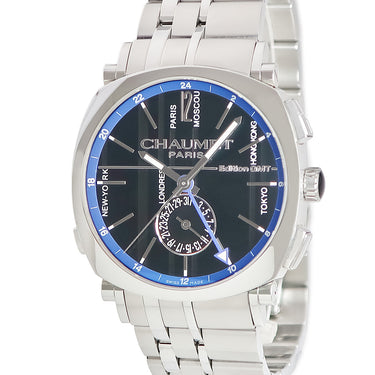 腕時計 ショーメ CHAUMET ダンディ GMT W11692-32A 自動巻き メンズ ブラック ブルー バイカラー デイト バー ワールドタイム