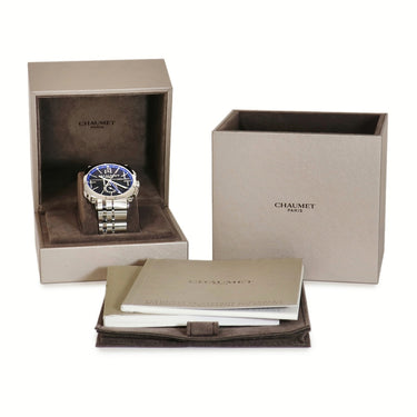 腕時計 ショーメ CHAUMET ダンディ GMT W11692-32A 自動巻き メンズ ブラック ブルー バイカラー デイト バー ワールドタイム