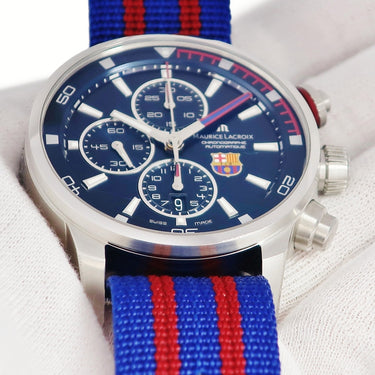 腕時計 モーリスラクロア Maurice Lacroix ポントス クロノグラフ PT6008-SS002-431 自動巻き メンズ FCバルセロナ コラボ ブルー サッカー