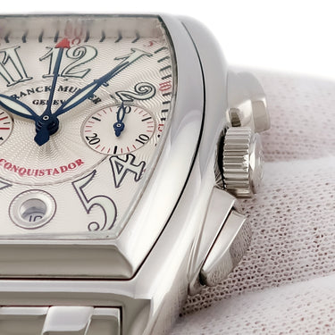腕時計 フランクミュラー FRANCK MULLER コンキスタドール クロノグラフ 8005CC 自動巻き メンズ ギヨシェ デイト ビザン数字 青針