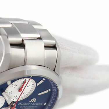 腕時計 モーリスラクロア Maurice Lacroix ポントス クロノグラフ PT6388-SS002-430-1 自動巻き メンズ OH済 ブルー デイト スモールセコンド