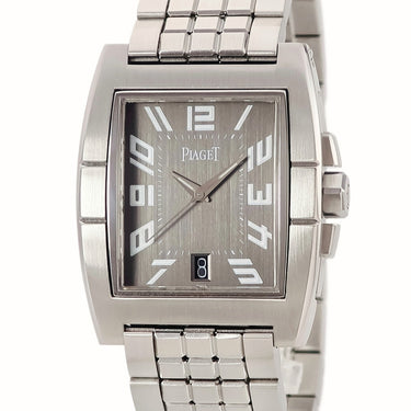 腕時計 ピアジェ PIAGET アップストリーム 27050 自動巻き メンズ OH済 グレー シルバー ベゼルバックル 角型 アラビア デイト