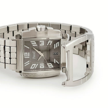 腕時計 ピアジェ PIAGET アップストリーム 27050 自動巻き メンズ OH済 グレー シルバー ベゼルバックル 角型 アラビア デイト