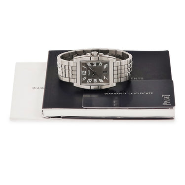 腕時計 ピアジェ PIAGET アップストリーム 27050 自動巻き メンズ OH済 グレー シルバー ベゼルバックル 角型 アラビア デイト