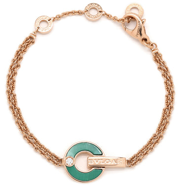 ブルガリ BVLGARI オープンワーク ブレスレット 357564 グリーンXローズゴールド K18PG ダイヤモンド マラカイト SM ブレスレット ピンクゴールド 750PG RG 1Pダイヤ