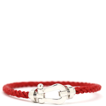 フレッド FRED フォース10 LM   レッドXホワイトゴールド K18WG ステンレスケーブル メタル ＃19 ブレスレット 赤