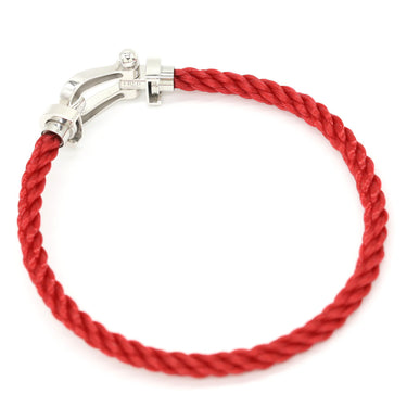 フレッド FRED フォース10 LM   レッドXホワイトゴールド K18WG ステンレスケーブル メタル ＃19 ブレスレット 赤