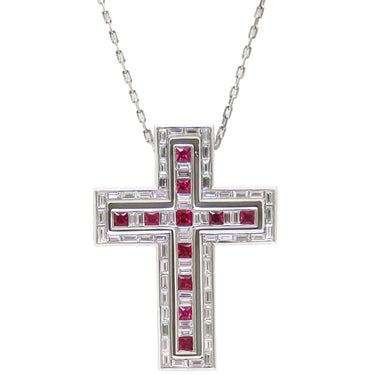 ダミアーニ DAMIANI ベルエポック L バゲットダイヤ ホワイトゴールド K18WG ダイヤモンド ルビー ネックレス ペンダント 750 18金 クロス 十字架