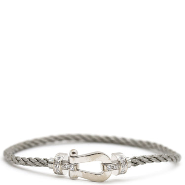 フレッド FRED フォース10 MM ハーフ ダイヤモンド シルバーXホワイトゴールド K18WG ダイヤモンド ステンレスケーブル メタル ＃15 ブレスレット