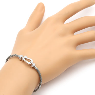 フレッド FRED フォース10 MM ハーフ ダイヤモンド シルバーXホワイトゴールド K18WG ダイヤモンド ステンレスケーブル メタル ＃15 ブレスレット