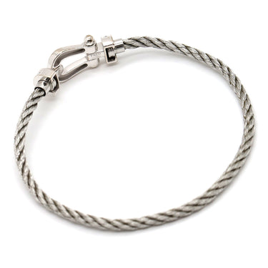 フレッド FRED フォース10 MM ハーフ ダイヤモンド シルバーXホワイトゴールド K18WG ダイヤモンド ステンレスケーブル メタル ＃15 ブレスレット