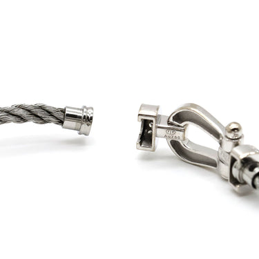 フレッド FRED フォース10 MM ハーフ ダイヤモンド シルバーXホワイトゴールド K18WG ダイヤモンド ステンレスケーブル メタル ＃15 ブレスレット