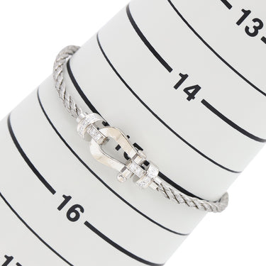 フレッド FRED フォース10 MM ハーフ ダイヤモンド シルバーXホワイトゴールド K18WG ダイヤモンド ステンレスケーブル メタル ＃15 ブレスレット
