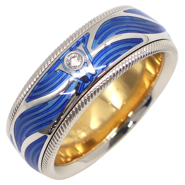 ミキモト MIKIMOTO ウェレンドルフ エマイユ ダイヤリング ブルーXホワイトゴールドXイエローゴールド K18WG K18YG エマイユ ダイヤモンド #51(JP11) リング 指輪 青 Wellendorff 1Pダイヤ 10.5号