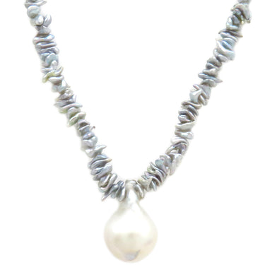 山本真理 MARI YAMAMOTO パールネックレス パールホワイトXグレー パール K14WG ネックレス シルバー金具 真珠 1粒 ケシパール
