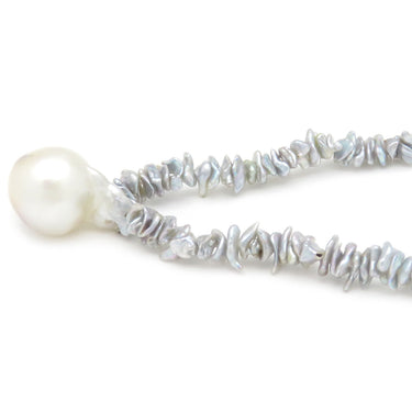 山本真理 MARI YAMAMOTO パールネックレス パールホワイトXグレー パール K14WG ネックレス シルバー金具 真珠 1粒 ケシパール