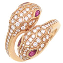 ブルガリ BVLGARI セルペンティ セドゥットーリ ダブルヘッド リング 358109 ピンクゴールド K18PG ダイヤモンド ルベライト リング 指輪 750AU スネーク 10号