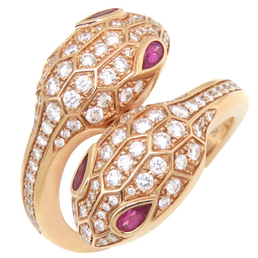 ブルガリ BVLGARI セルペンティ セドゥットーリ ダブルヘッド リング 358109 ピンクゴールド K18PG ダイヤモンド ルベライト リング 指輪 750AU スネーク 10号