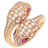ブルガリ BVLGARI セルペンティ セドゥットーリ ダブルヘッド リング 358109 ピンクゴールド K18PG ダイヤモンド ルベライト リング 指輪 750AU スネーク 10号