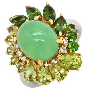 ノンブランド NON BRAND カルセドニー リング プラチナシルバー Pt900 K18YG カルセドニー トルマリン ペリドット ダイヤモンド リング 指輪 グリーン 緑 11号