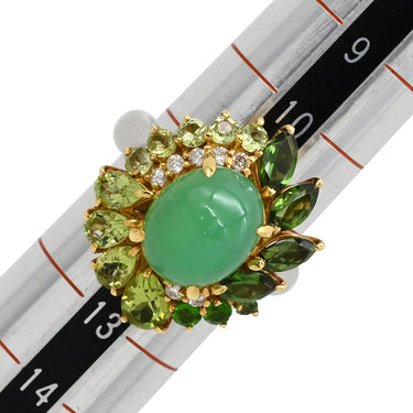 ノンブランド NON BRAND カルセドニー リング プラチナシルバー Pt900 K18YG カルセドニー トルマリン ペリドット ダイヤモンド リング 指輪 グリーン 緑 11号