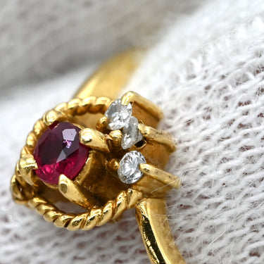 ノンブランド NON BRAND ルビー ダイヤ リング イエローゴールド×レッド K18YG ルビー ダイヤモンド リング 指輪 Au750 18K 18金 レッド 赤 2連 2重 2セット ピンキーリング 4号