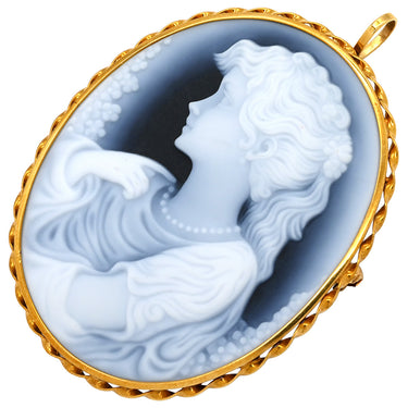 ノンブランド NON BRAND カメオ イエローゴールド K18YG メノウ ブローチ 彫刻 ペンダントトップ