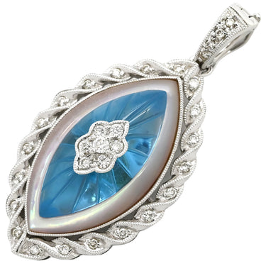 ノンブランド NON BRAND ブルートパーズ シェル ダイヤ ホワイトゴールド K18WG ブルートパーズ ダイヤモンド ペンダントトップ 青 ブルー 彫刻 ネックレストップ