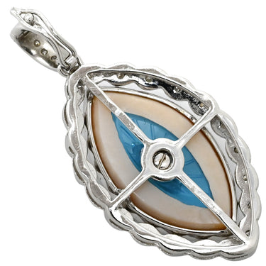 ノンブランド NON BRAND ブルートパーズ シェル ダイヤ ホワイトゴールド K18WG ブルートパーズ ダイヤモンド ペンダントトップ 青 ブルー 彫刻 ネックレストップ