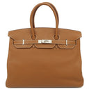 エルメス HERMES バーキン35 ゴールド トゴ ハンドバッグ シルバー金具 茶
