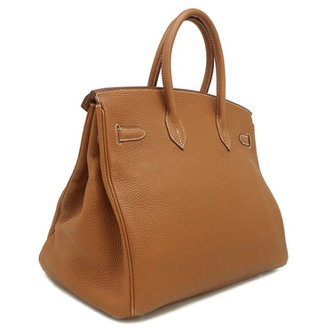 エルメス HERMES バーキン35 ゴールド トゴ ハンドバッグ シルバー金具 茶
