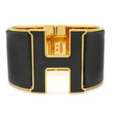 エルメス HERMES クリッククラックH エクストラワイド PM ブラック×ゴールド GP エナメル ブレスレット ゴールド金具 Hブレス