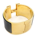 エルメス HERMES クリッククラックH エクストラワイド PM ブラック×ゴールド GP エナメル ブレスレット ゴールド金具 Hブレス