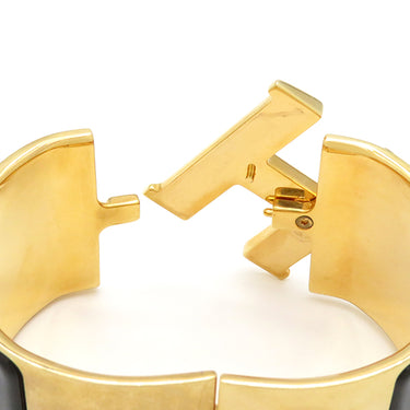 エルメス HERMES クリッククラックH エクストラワイド PM ブラック×ゴールド GP エナメル ブレスレット ゴールド金具 Hブレス