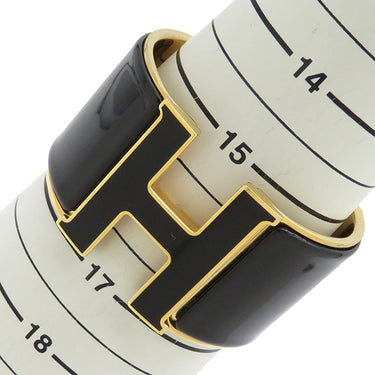 エルメス HERMES クリッククラックH エクストラワイド PM ブラック×ゴールド GP エナメル ブレスレット ゴールド金具 Hブレス