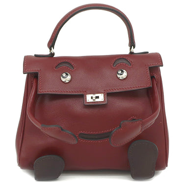 エルメス HERMES ケリードール ルージュアッシュ×ブラウン ヴォーガリバー ハンドバッグ シルバー金具 赤