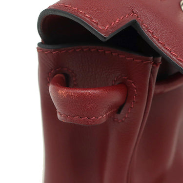 エルメス HERMES ケリードール ルージュアッシュ×ブラウン ヴォーガリバー ハンドバッグ シルバー金具 赤