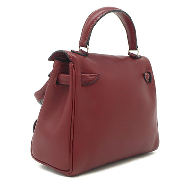 エルメス HERMES ケリードール ルージュアッシュ×ブラウン ヴォーガリバー ハンドバッグ シルバー金具 赤