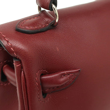 エルメス HERMES ケリードール ルージュアッシュ×ブラウン ヴォーガリバー ハンドバッグ シルバー金具 赤