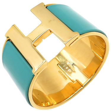 エルメス HERMES クリッククラックH エクストラワイド PM グリーン×ゴールド GP エナメル ブレスレット ゴールド金具 Hブレス