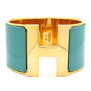 エルメス HERMES クリッククラックH エクストラワイド PM グリーン×ゴールド GP エナメル ブレスレット ゴールド金具 Hブレス